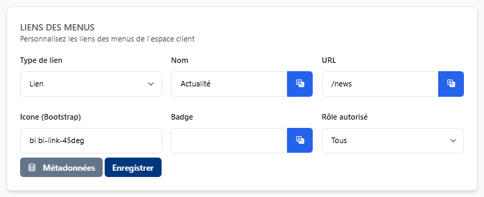 Configuration pour ajouter le lien Actualités dans le menu principal